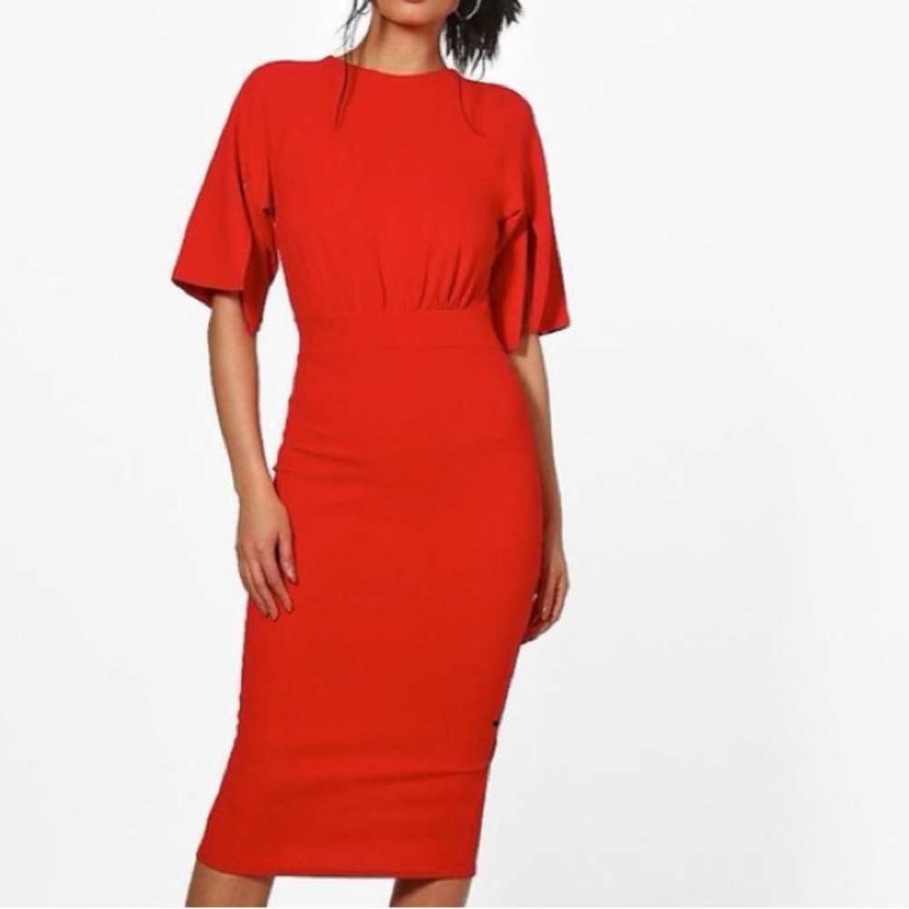 Boohoo Red Midi Dress